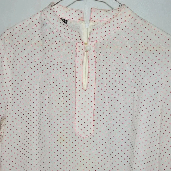 WYNETTE Red Cream Polka Dot Sheer Night Gown - Picture 2 of 5